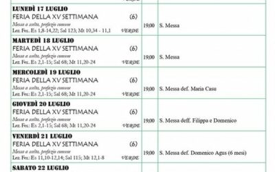 Calendario liturgico 25 giugno 2 Luglio 2023