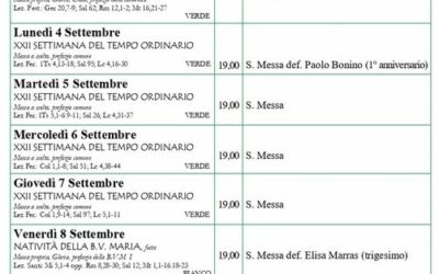 Calendario liturgico 3-10 settembre 2023