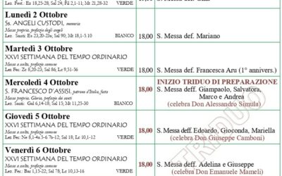 Calendario liturgico 1-8 Ottobre 2023