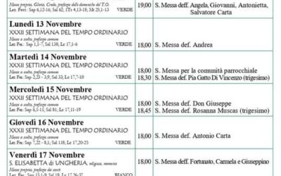 Calendario liturgico 12-19 Novembre 2023