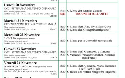 Calendario liturgico 19-26 Novembre 2023