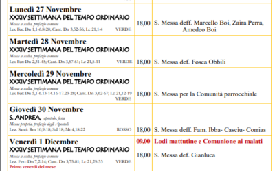 Calendario liturgico 26 novembre – 3 dicembre