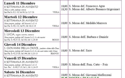 calendario liturgico 10-17 dicembre 2023