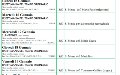 Calendario liturgico 14 -21 gennaio 2024