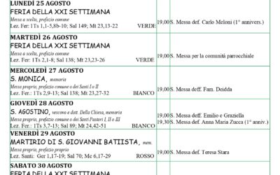 Calendario liturgico 24 – 31 agosto 2025