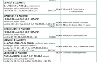 Calendario liturgico 10 – 17 agosto 2025