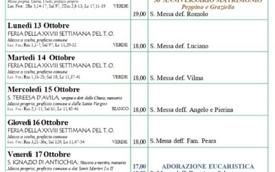 Calendario liturgico e giornalino parrocchiale 12-19 ottobre 2025