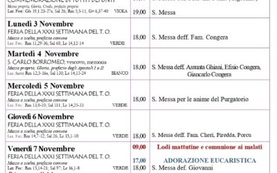 Calendario liturgico e giornalino parrocchiale 2-9 novembre 2025