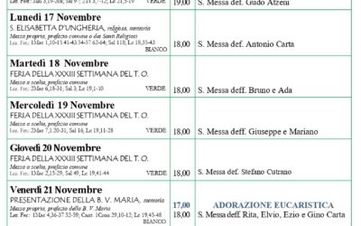 Calendario liturgico e giornalino parrocchiale 16-23 novembre 2025