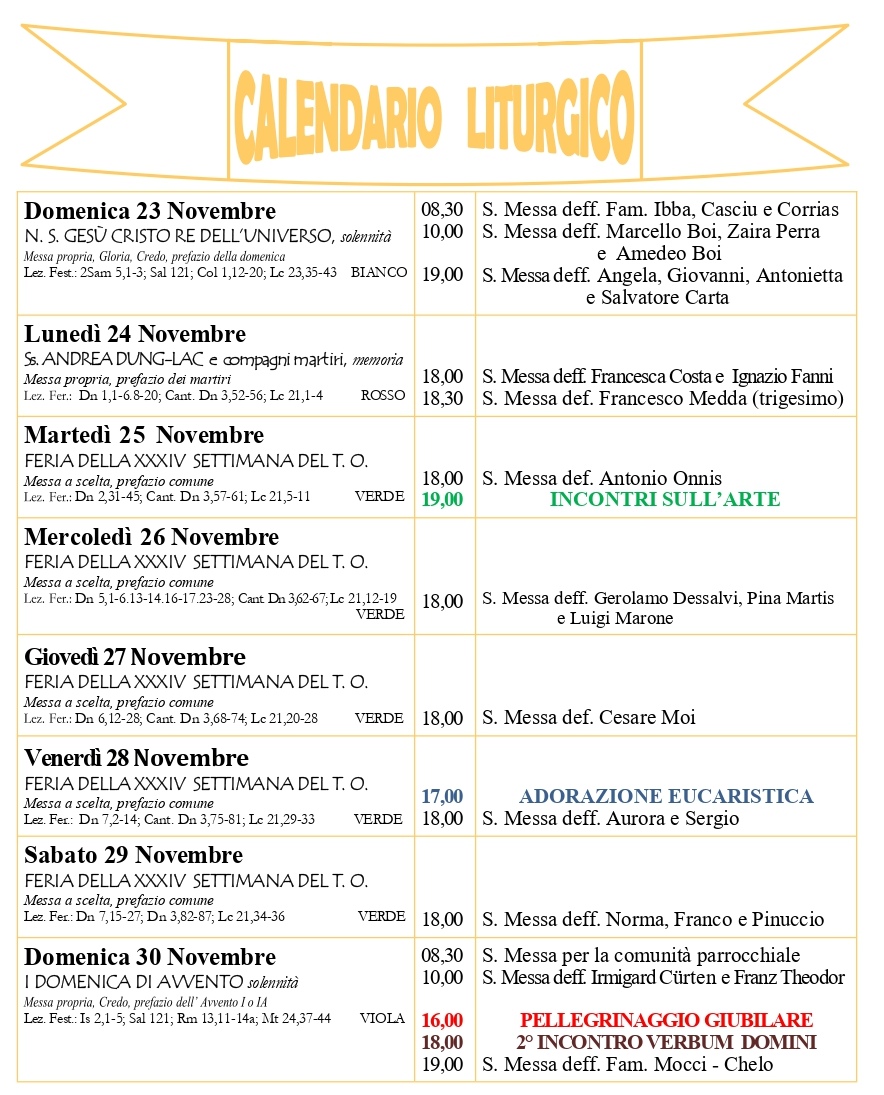 Calendario liturgico e giornalino parrocchiale 23-30 novembre 2025