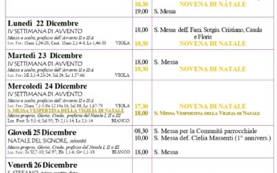 Calendario liturgico e giornalino parrocchiale 21 – 28 dicembre 2025