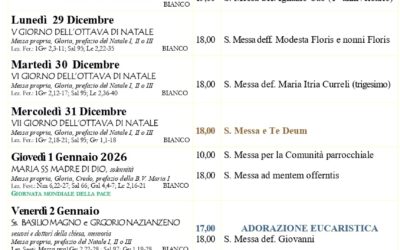 Calendario liturgico e giornalino parrocchiale 27 dicembre 2025 – 4 gennaio 2026