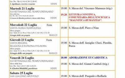 Calendario liturgico 19-26 luglio 2026