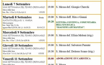 Calendario liturgico 6-13 settembre 2026