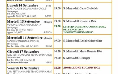 Calendario liturgico 13-20 settembre 2026