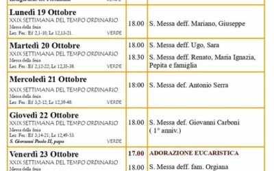 Calendario liturgico 18-25 ottobre 2026